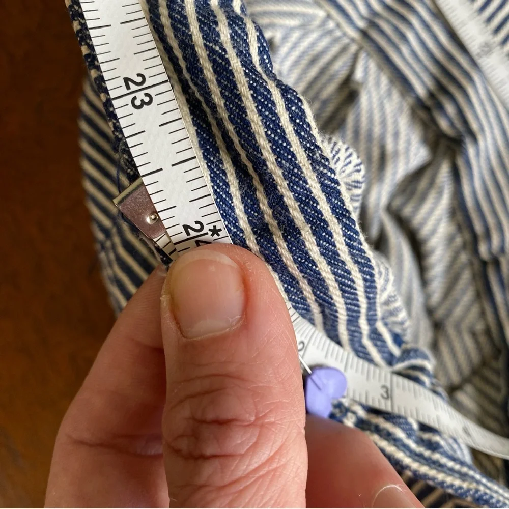 Blue and white striped railroad newsboy style hat - Picture 2 of 6